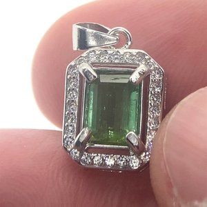 Green Tourmaline .80ct White Gold Finish Solid 925 Sterling Silver Pendant